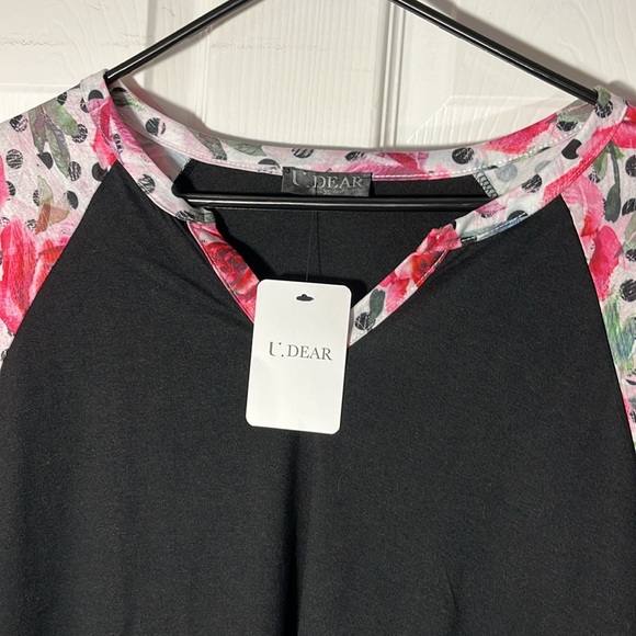 UDear tunic top NWT pull over black with rose polka dot pattern sleeves XL - Picture 4 of 12